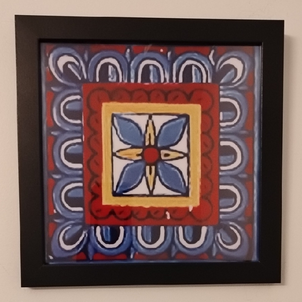 Abstract Blue and Red Art Print in Black Frame